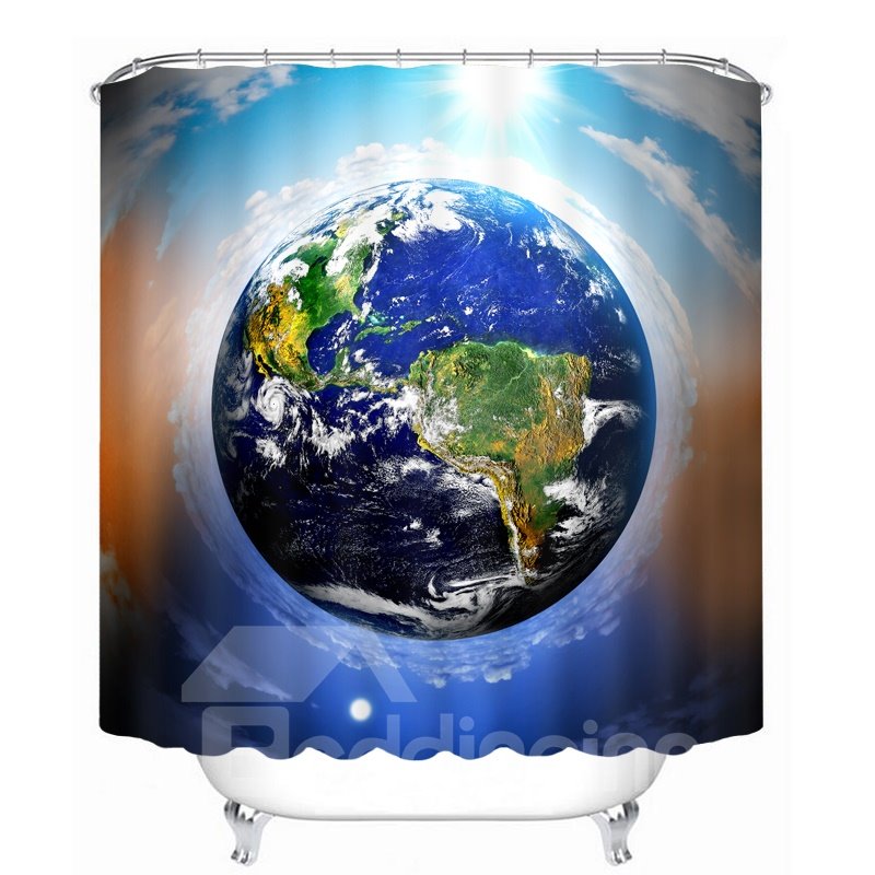 The Earth Overlooking in the Space 3D Printed Bathroom Waterproof Shower Curtain