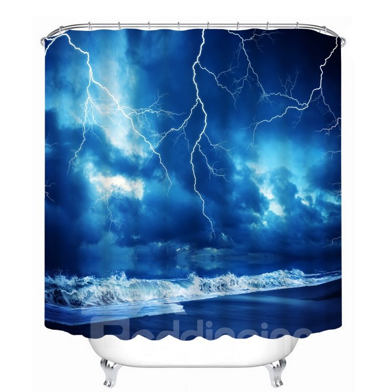 Lightning in the Seaside 3D Printed Bathroom Waterproof Shower Curtain