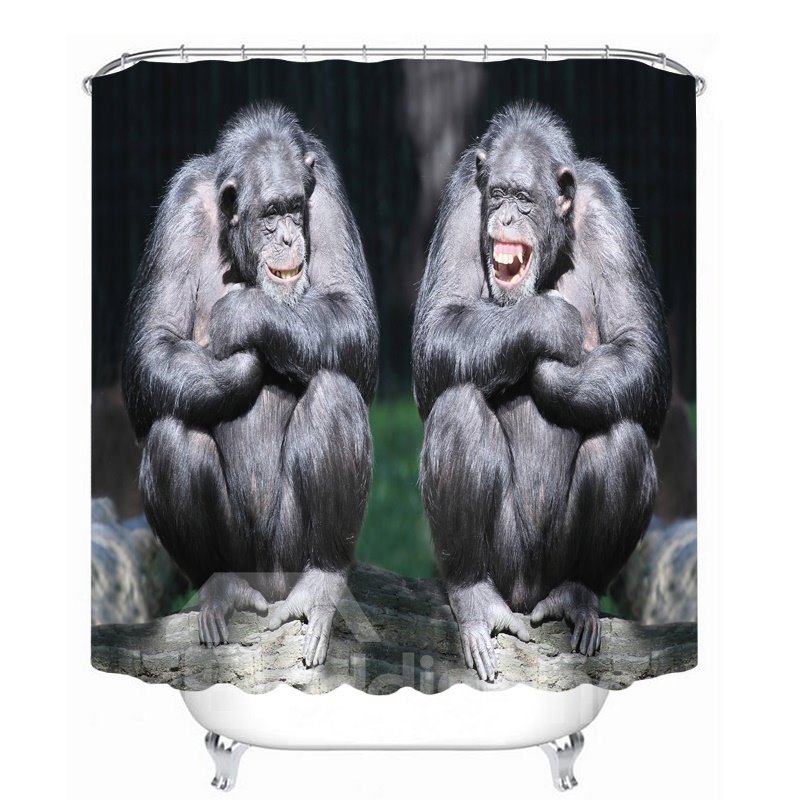 Cortina de ducha impermeable para baño con estampado 3D de pareja de gorilas riendo 