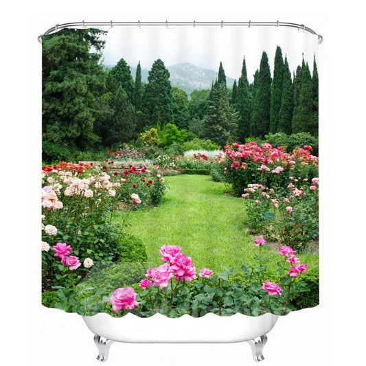 Vibrant Green Garden 3D Printed Bathroom Waterproof Shower Curtain