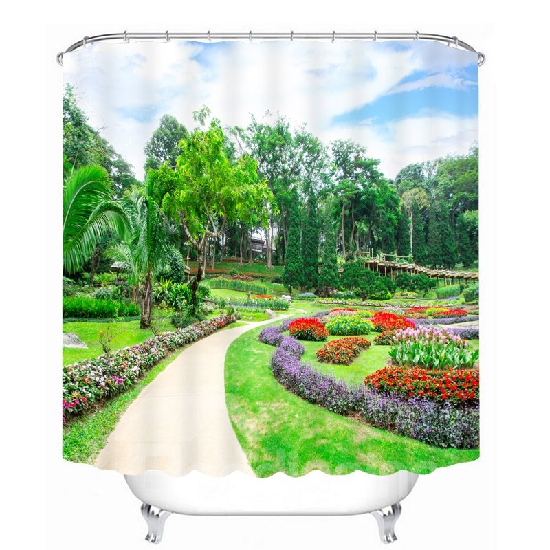 Vibrant Park with Colored Flowers 3D Printed Bathroom Waterproof Shower Curtain