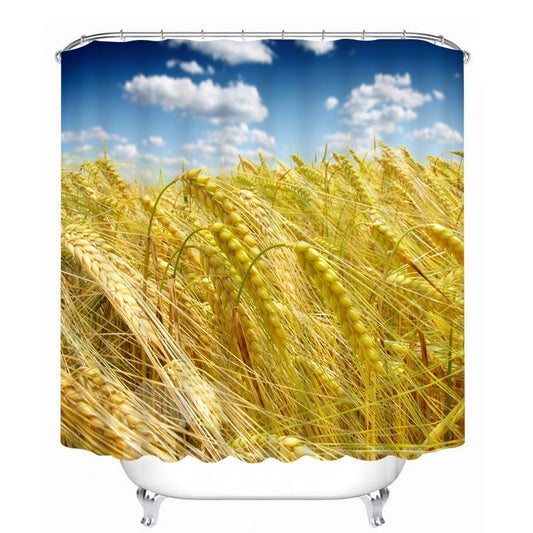 Golden Wheat Field and Blue Sky Bathroom Waterproof 3D Printed Shower Curtain