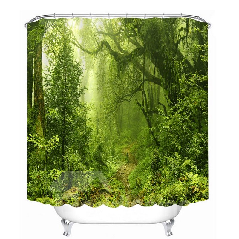 Cortina de ducha impermeable para baño con estampado 3D de paisaje de bosque salvaje 