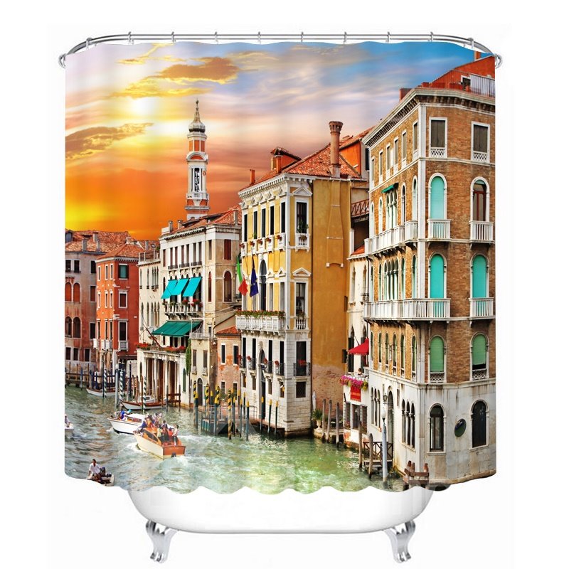 Picturesque Colored Venice 3D Printed Bathroom Waterproof Shower Curtain