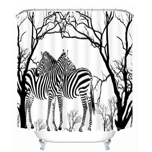 Hand Painted Zebra and Tree 3D Printed Bathroom Waterproof Shower Curtain