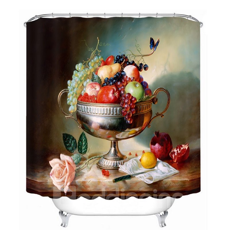 Oil Painting Fruit Dish 3D Printed Bathroom Waterproof Shower Curtain