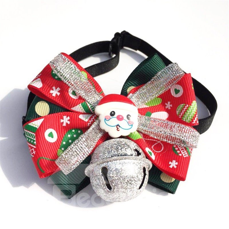 Christmas Dog Cat Festival Bow Tie with Big Bell Pet Collar