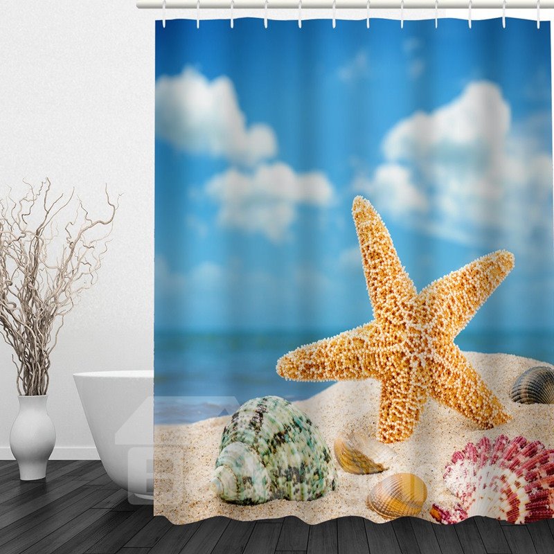 Cute Starfish 3D Printed Bathroom Waterproof Shower Curtain