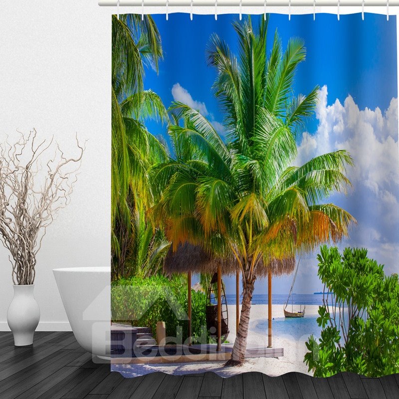 Grüner Kokosnussbaum 3D-gedruckter wasserdichter Duschvorhang für Badezimmer