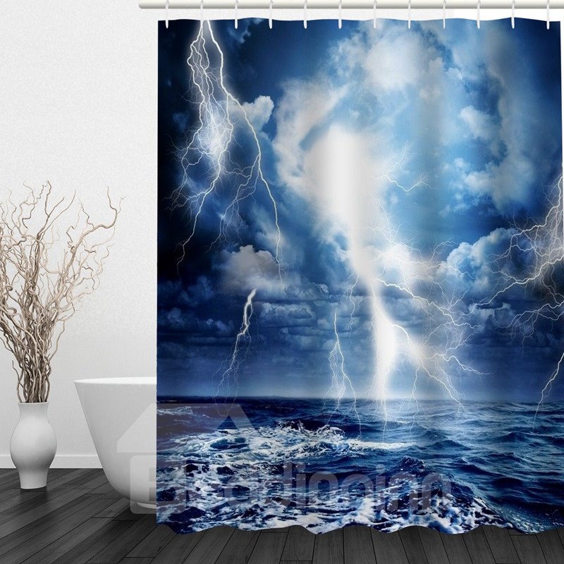 The Lighting on the Sea 3D Printed Bathroom Waterproof Shower Curtain