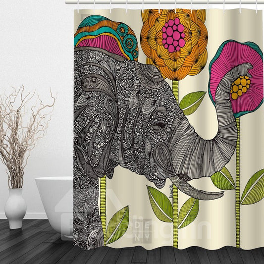 Designer-Elefant mit Blumen, 3D-gedruckter wasserdichter Duschvorhang für Badezimmer