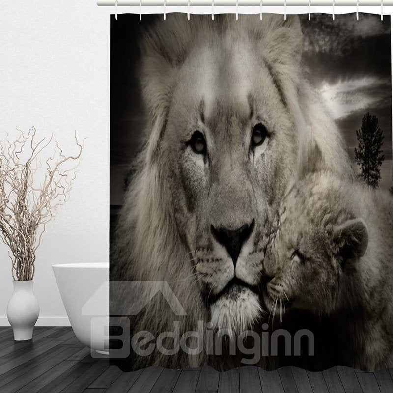 Lion Mother and Baby 3D Printed Bathroom Waterproof Shower Curtain