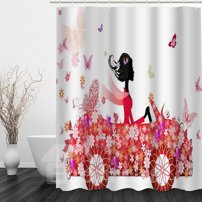 Elegant Lady in Butterfly Car 3D Printed Bathroom Waterproof Shower Curtain