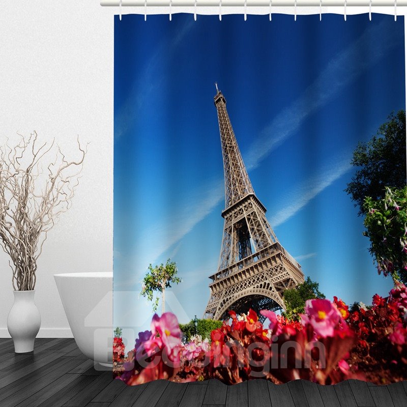 Cortina de ducha impermeable para baño impresa en 3D de la Torre Eiffel de París