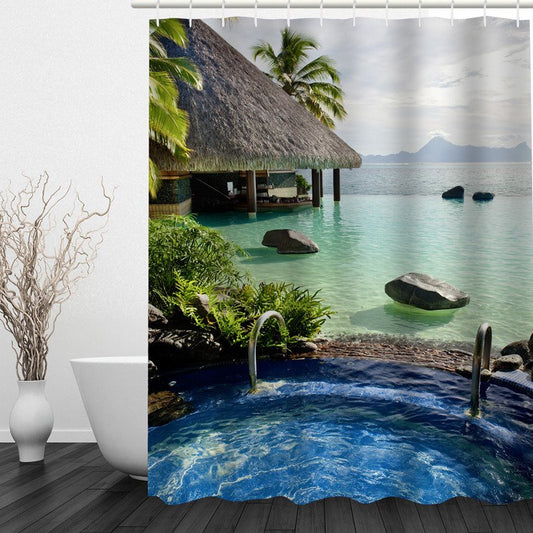 Cortina de ducha impermeable para baño impresa en 3D de vacaciones tranquilas