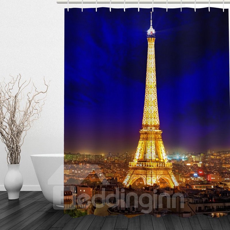 Cortina de ducha impermeable impresa 3D de la noche romántica de París