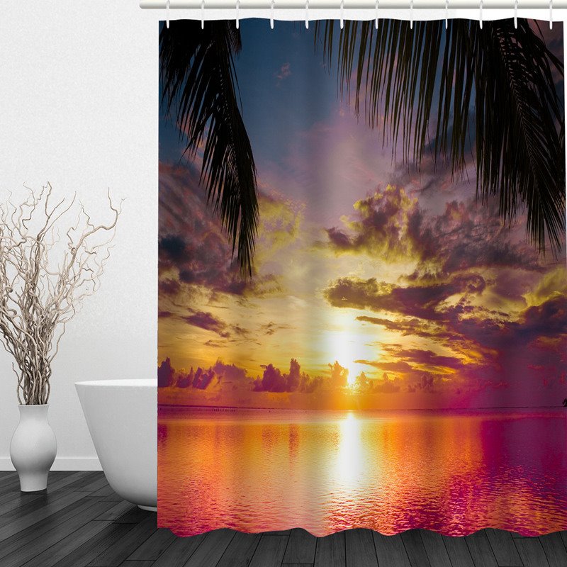 Schönes Meer im Sonnenuntergang, 3D-gedruckter wasserdichter Duschvorhang für Badezimmer