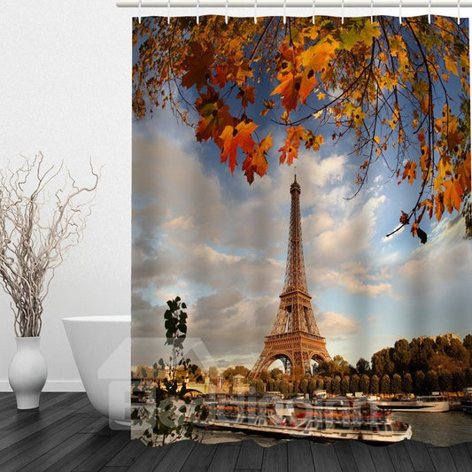 3D-Eiffelturm im Herbst bedruckter Badezimmer-Duschvorhang
