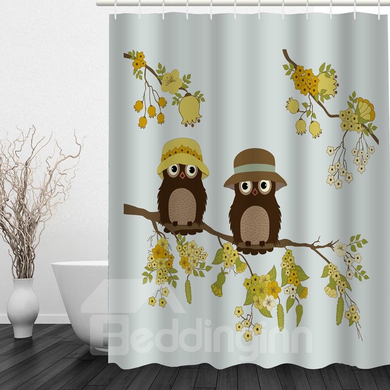 Cute Cartoon Owl Lover in Fall 3D Printed Bathroom Waterproof Shower Curtain