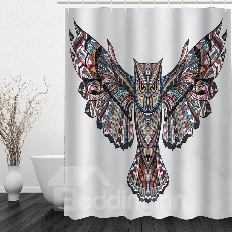 Cortina de ducha impermeable para baño con estampado 3D de alas extendidas de búho de diseño