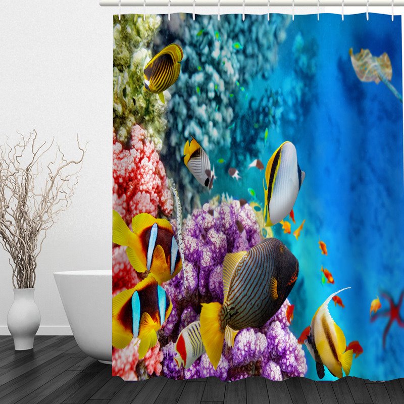 Deep Sea World 3D-gedruckter wasserdichter Duschvorhang für Badezimmer
