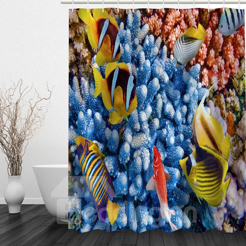 Cortina de ducha impermeable para baño con estampado 3D de peces tropicales de colores