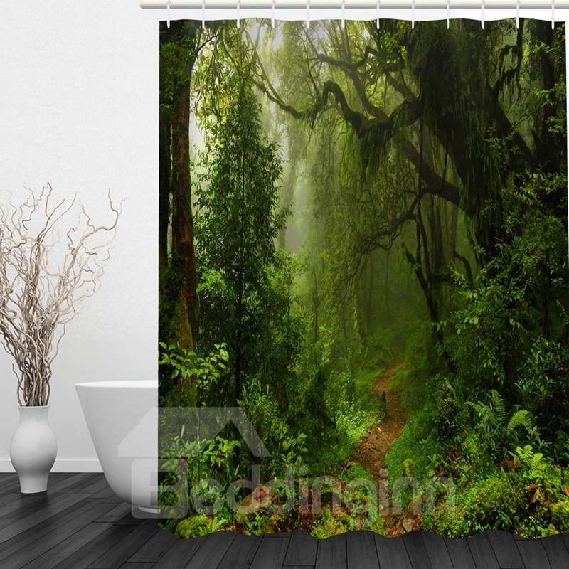 Green Jungle 3D Printed Bathroom Waterproof Shower Curtain