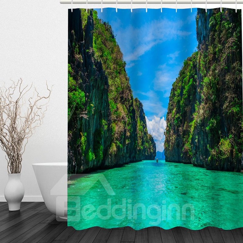 Cortina de ducha impermeable para baño con estampado 3D de paisaje natural brillante