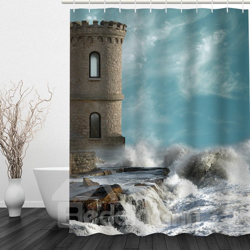Seaside Castle 3D Printed Bathroom Waterproof Shower Curtain