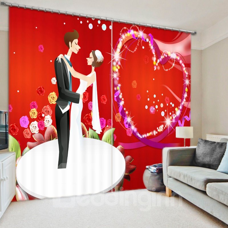 Cartoon Lover Dancing 3D Printed Polyester Curtain
