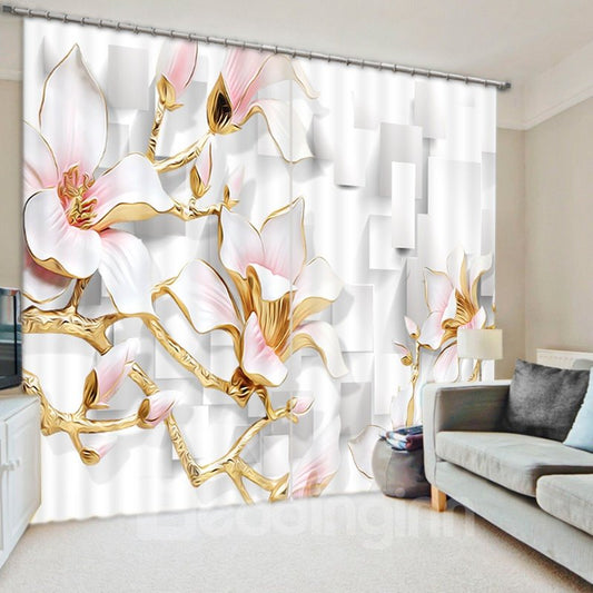 Exquisite Relief Magnolia 3D Printed Polyester Curtain