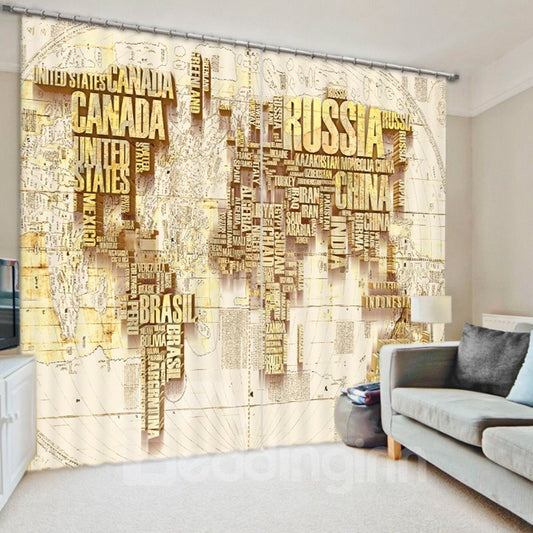 Cortina de poliéster impresa en 3D con mapa del mundo dorado creativo 