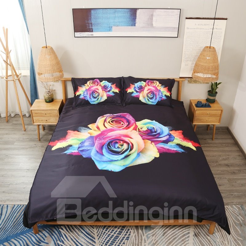 Colorful Roses 3D Digital Printing 5-Piece Polyester Comforter Sets