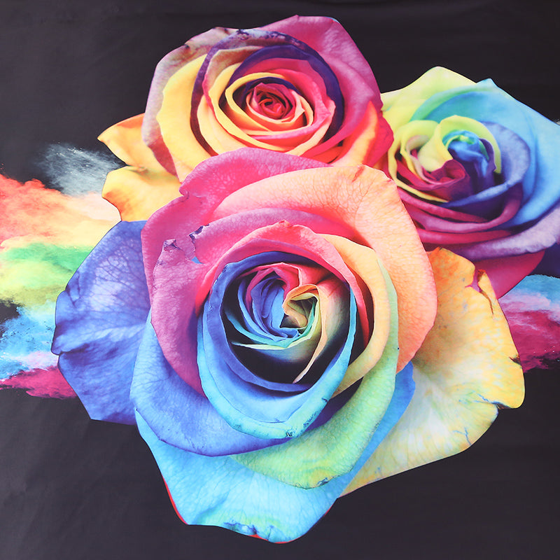 Rainbow Roses Printed 4-Piece Duvet Cover Set, Microfiber Polyester Floral Theme Bedding Set