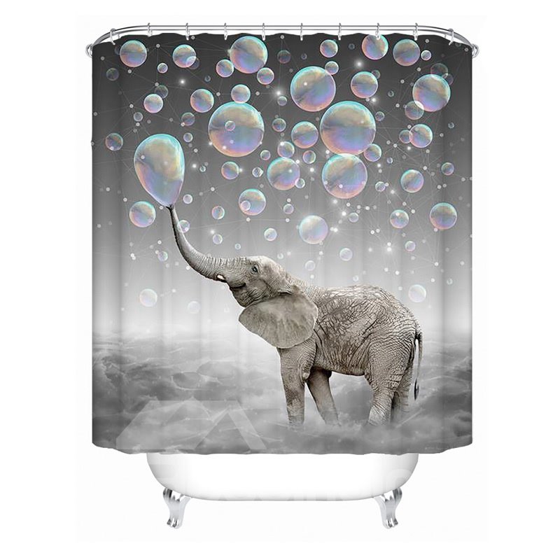 3D Mouldproof Bubble and Elephant Printed Polyester Gray Bathroom Shower Curtain