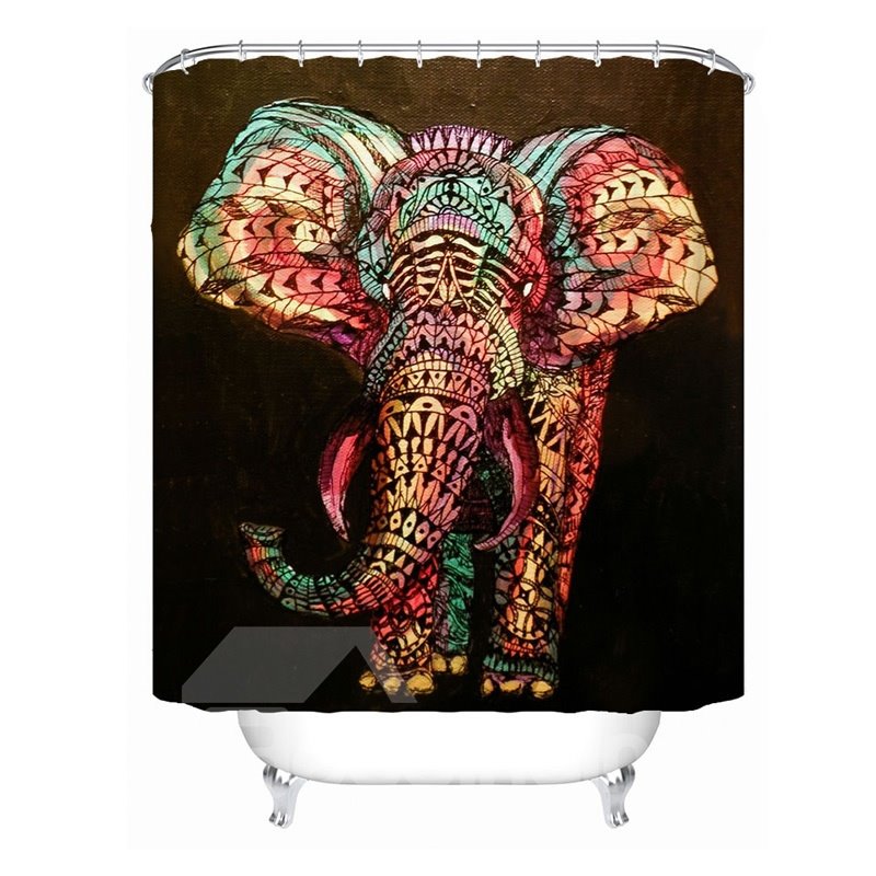 3D Mouldproof Colorful Elephant Printed Polyester Bathroom Shower Curtain