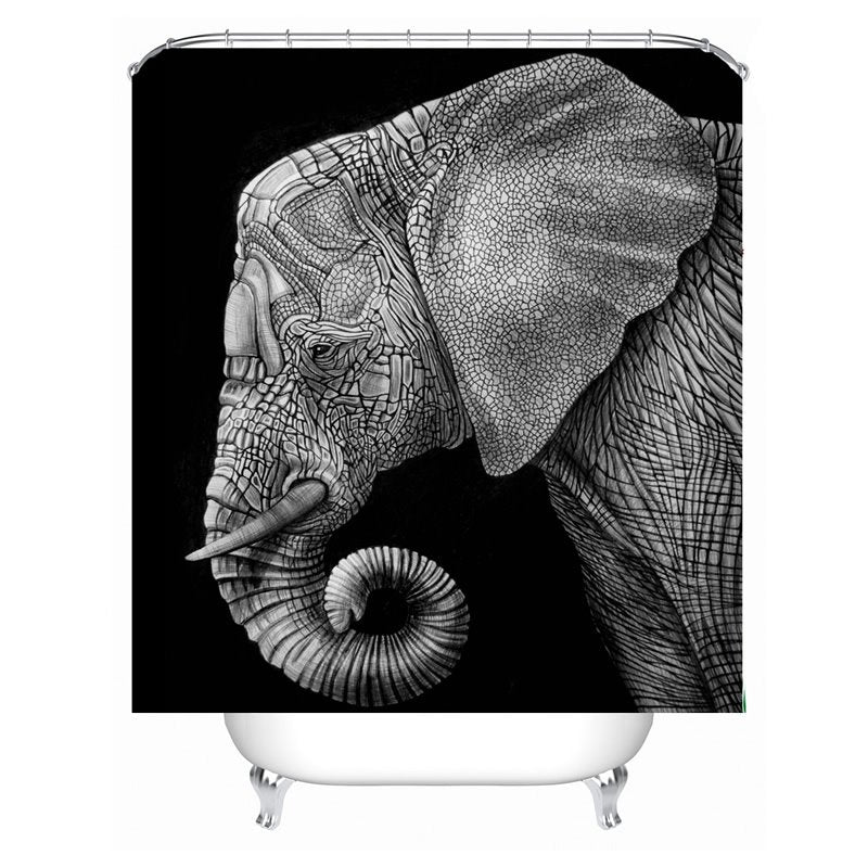 3D Mouldproof Gray Elephant Head Printed Polyester Bathroom Shower Curtain