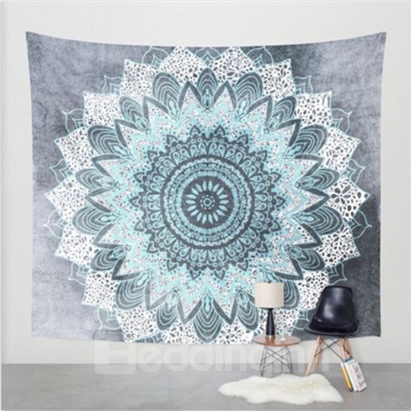 Shallow Blue Lotus Flower Pattern Ethnic Style Wall Tapestries