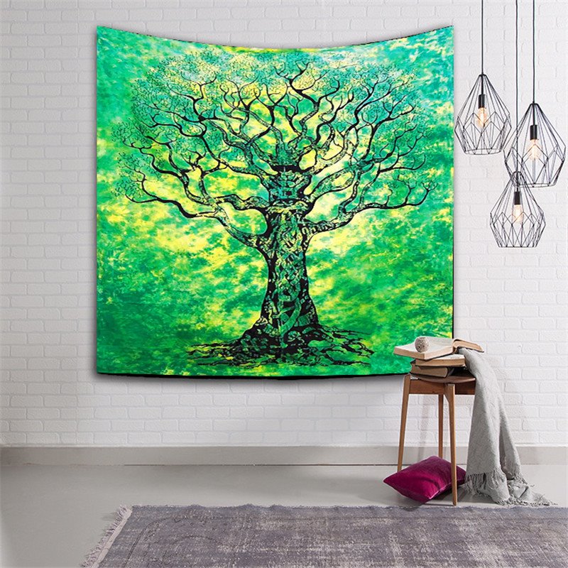 Green Tree Blossom Pattern Ethnic Style Hanging Wall Tapestries