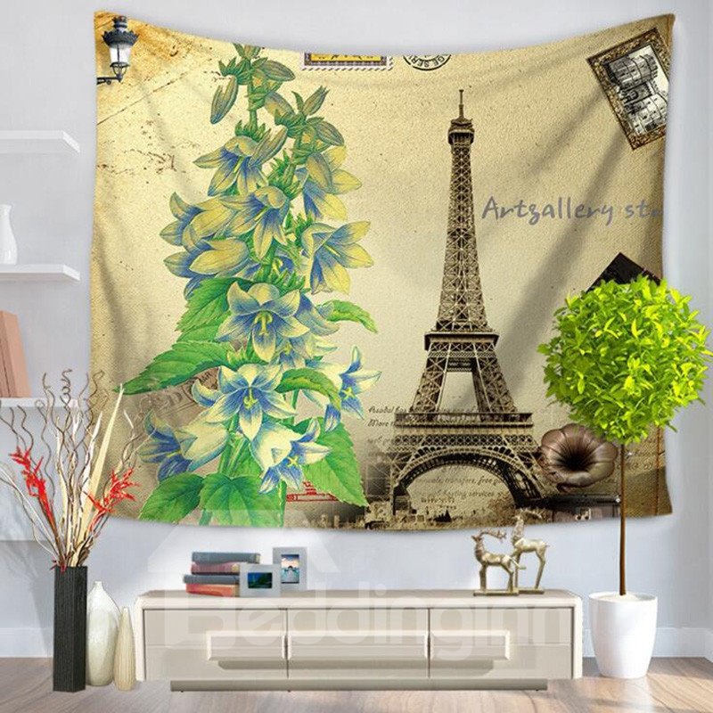 Eiffel Tower and Green Plants Prints Modern Style Hanging Wall Tapestries