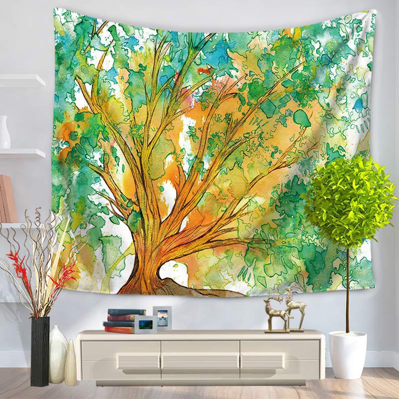 Oil Painting Green and Yellow Tree Branches Prints Hanging Wall Tapestry