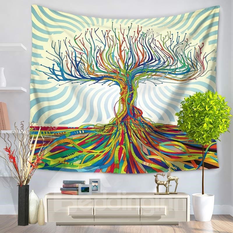 Tapiz de pared colgante con impresiones coloridas de árboles y ramas de pintura al óleo en 3D