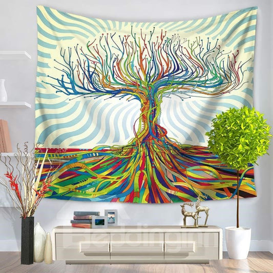 Tapiz de pared colgante con impresiones coloridas de árboles y ramas de pintura al óleo en 3D