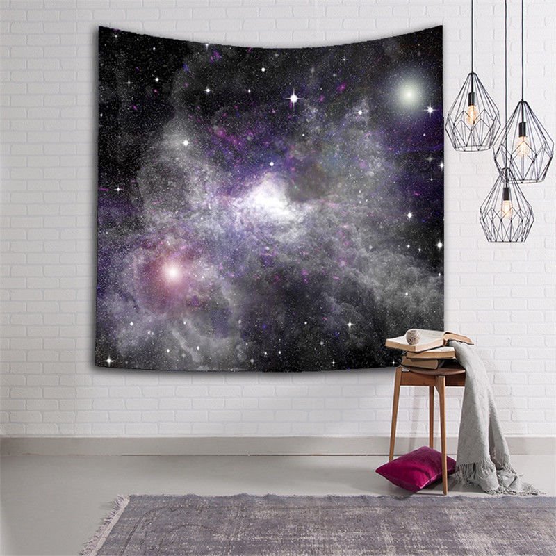 Tapiz de pared colgante con estampado de galaxia de nebulosa morada oscura en 3D