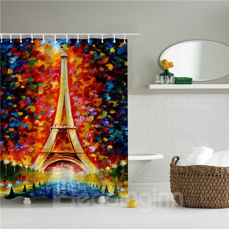 3D Oil Painting Eiffel Printed Polyester Bathroom Shower Curtain