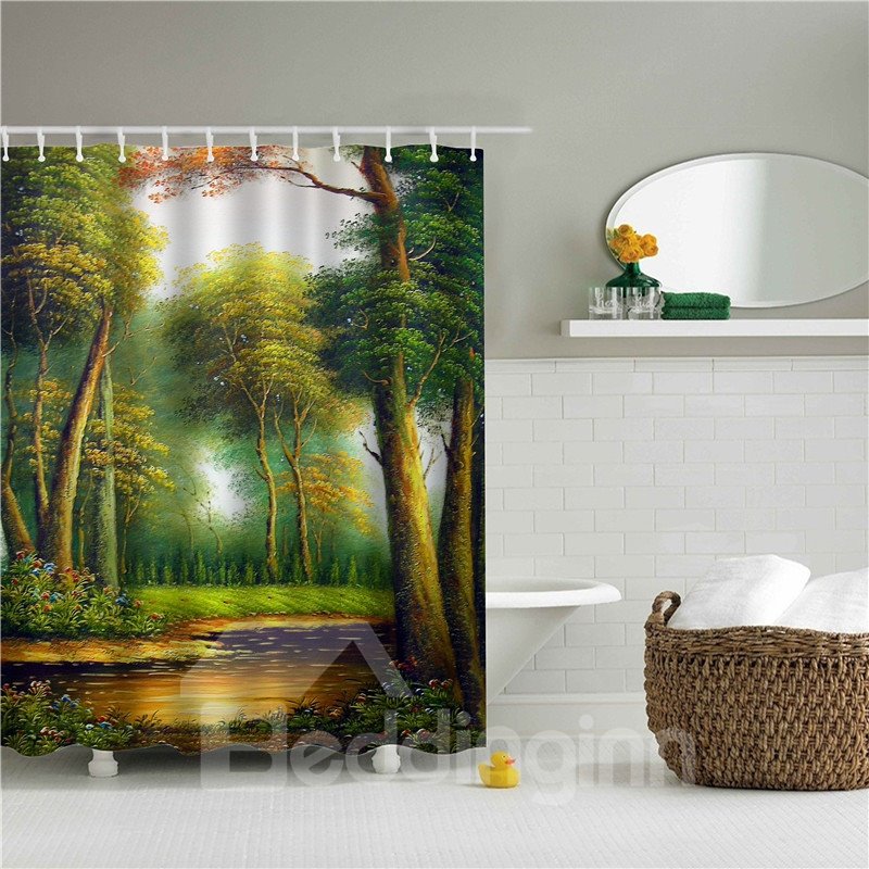 3D-Baum-Ölgemälde, bedruckter Polyester-Badezimmer-Duschvorhang