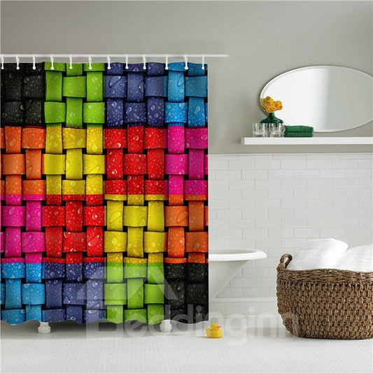 3D Weaved Stripes Polyester Colorful Bathroom Shower Curtain