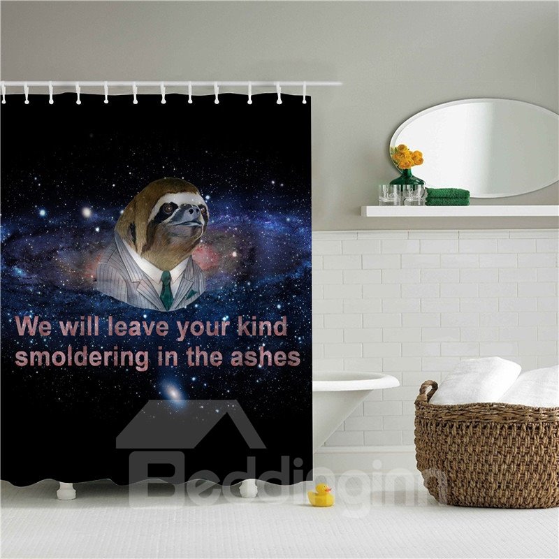 3D Sloth in Galaxy Printed Polyester Blue Bathroom Shower Curtain