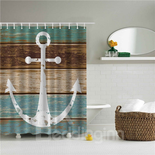 3D Anchor with Colorful Stripe Background Polyester Bathroom Shower Curtain