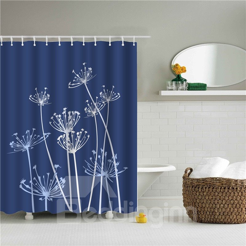 3D Dandelion Printed Polyester Blue Bathroom Shower Curtain